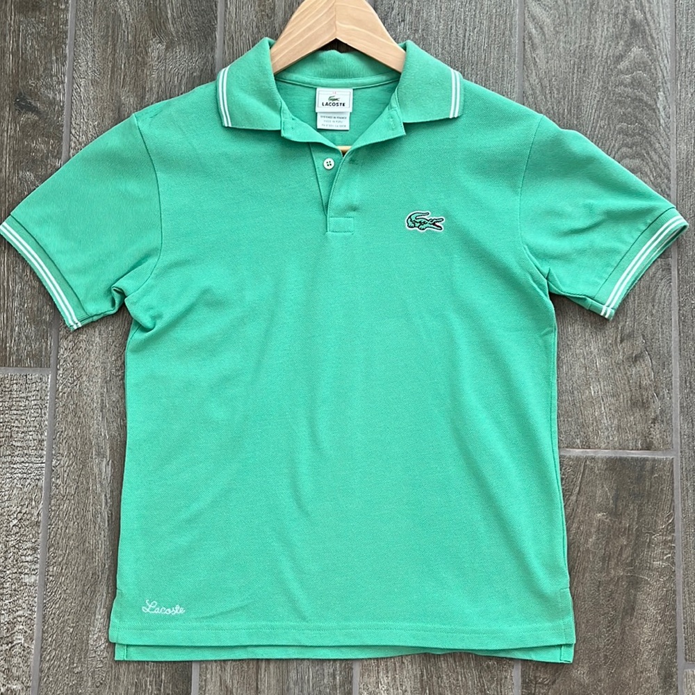 In excellent condition Authentic Boys light Green Lacoste Polo size 14